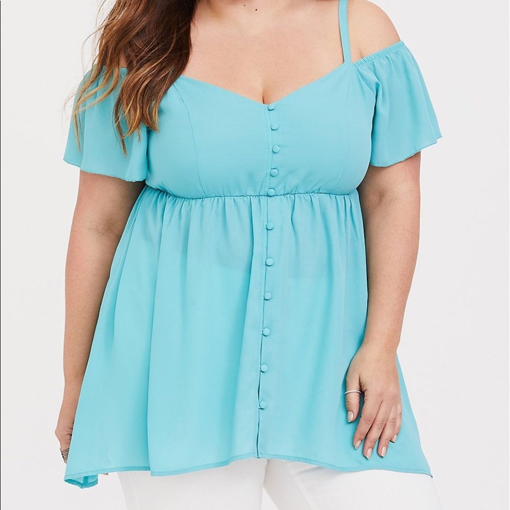 Torrid blue green cold shoulder top